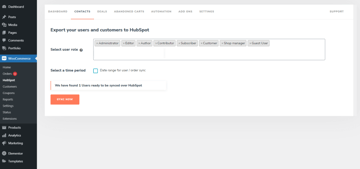Contacts settings in the HubSpot plugin for WooCommerce 